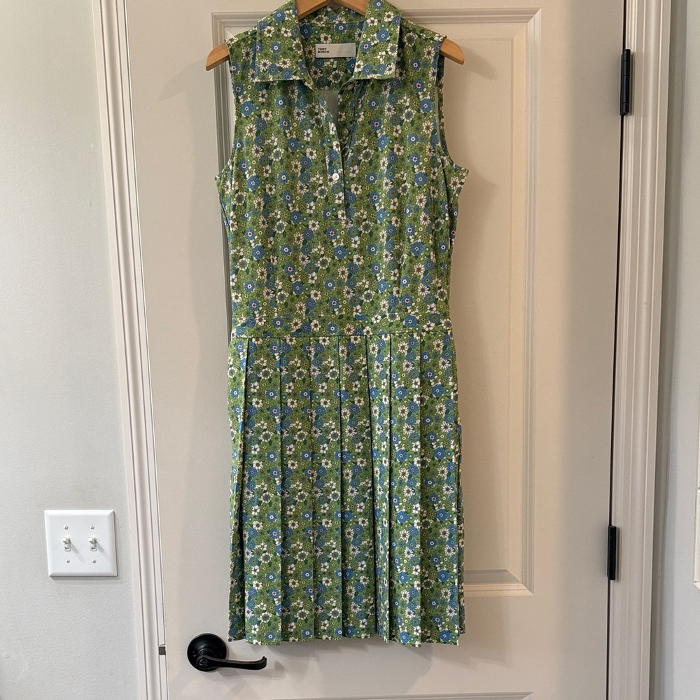 Tory Burch Green Floral Sleeveless Midi Dress
